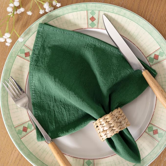 MLMC 4 Pack Emerald Green Cloth Napkins Rustic Washable Cotton Linen Napkins Set of 4 17"x17" Reusable Dinner Napkins Cloth for Spring St. Patrick's Day Wedding Baby Shower Party Decor Use