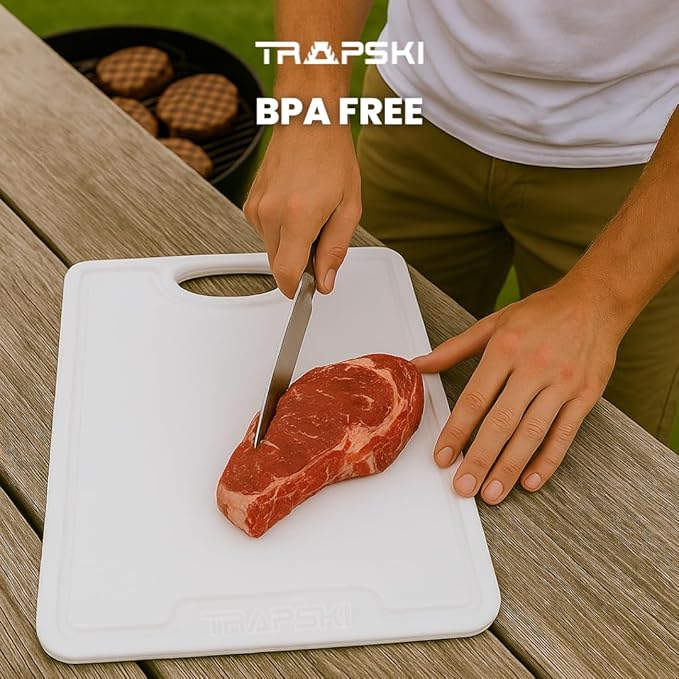 Premium 1/2 Inch Textured Plastic Cutting Chopping Boards | Food-Grade, Dishwasher Safe with Wide Juice Grooves | Easy Grip Handle