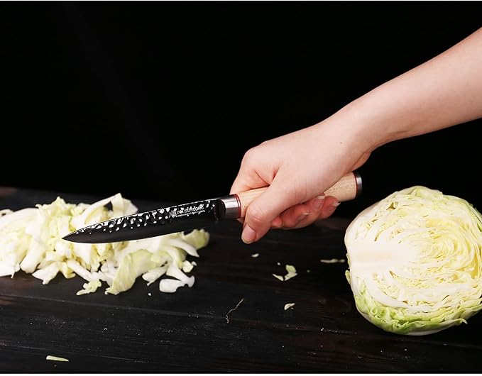 YOUSUNLONG Kitchen Utility Knife 5 Inch - Paring Fruit Knife Sharp Blade - AUS8 Black Titanium Nitride Coating HRC Steel - Natural Canadian Maple Wood Handle