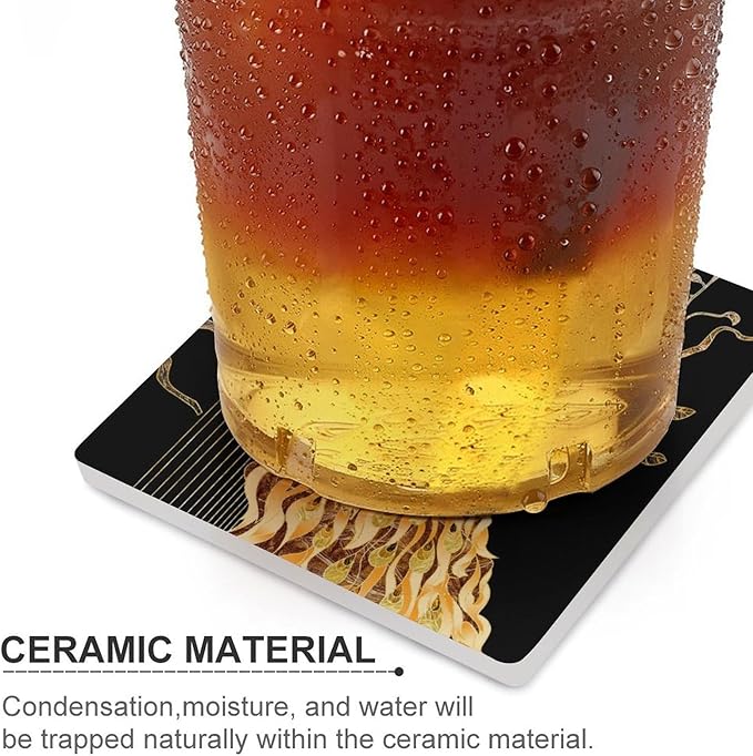 Square-4PCS Peacock Drink Coasters, Square Modern Ceramic Absorbent Coasters, Vintage Tree Branch Beautiful Gold Peacock Decor Desk Coffee Table Coaster for Beverage Cup Tea Coasters