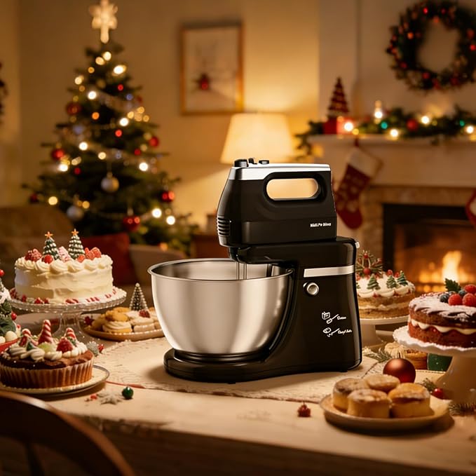 Stand Mixer Hand Mixer Kitchen Electric - 2-IN-1 4.8 QT Auto-Rotating Bowl & Beater Tilt-Head Standing Mixer, 250 Watt 5-Speed with Turbo Boost Household Mixer with Beaters & Dough Hooks for Baking