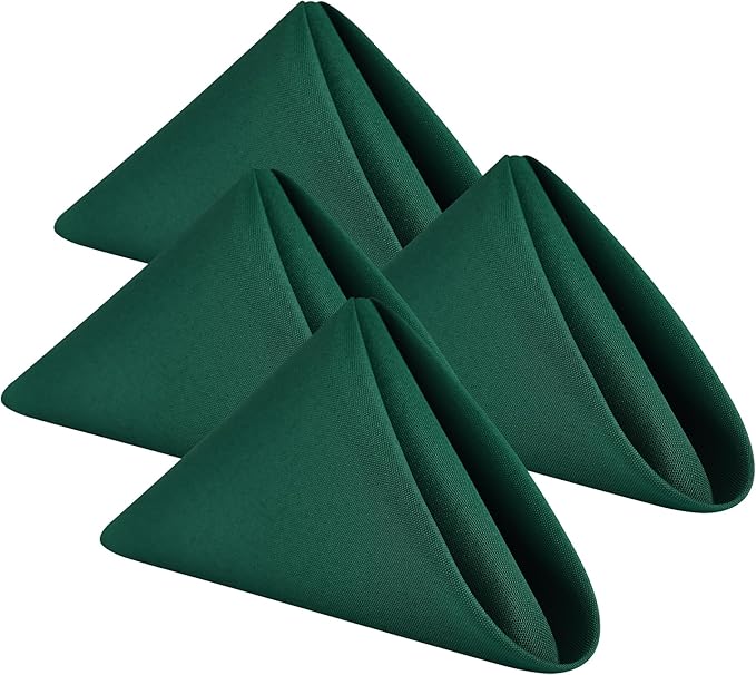Wolkemer Set of 4 Hunter Green Cloth Napkins 17 x 17 Inches Solid Washable Polyester Dinner Napkins with Hemmed Edges for Dinners Parties Weddings Banquets Events Table Decoration