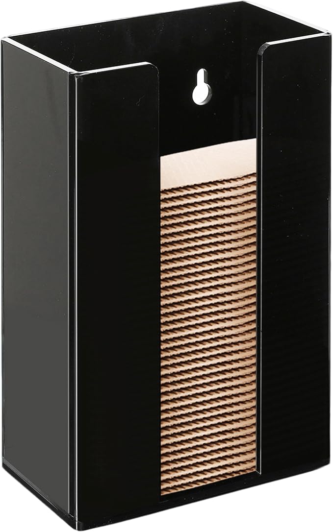 Coffee Cup Sleeve Organizer Rack-Acrylic Collar Holder Storage for Disposable Kraft Paper Cup Sleeves,Coffee Shop/Home/Kitchen Organization,Countertop or Wall Mount(Black)