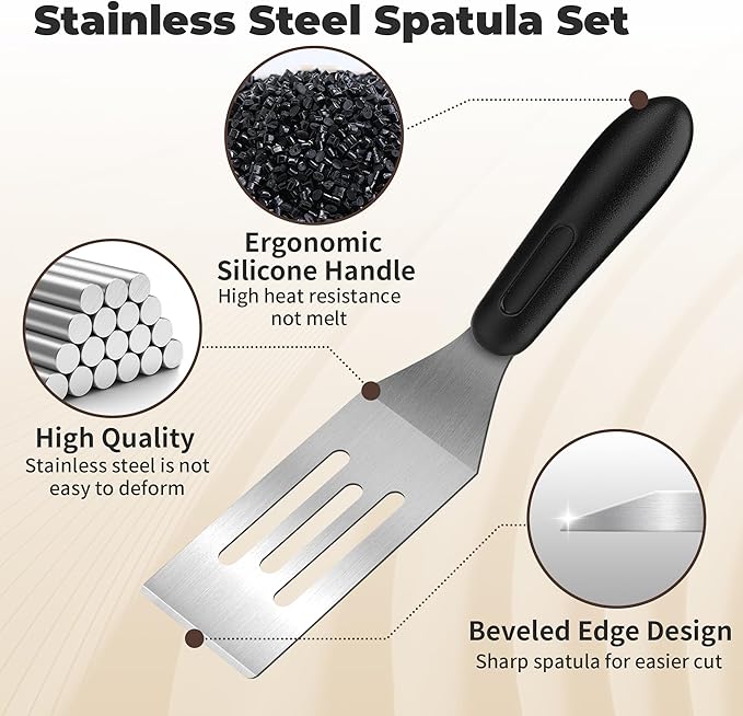 Stainless Steel Spatula Set,Mini Serving Spatula for Kitchen Use,Metal Spatula for Cooking with Heat Resistant Handle,Metal Spatulas for kitchen use for Pancakes、Lasagna、Brownies、Cake and Cookie (2PC)