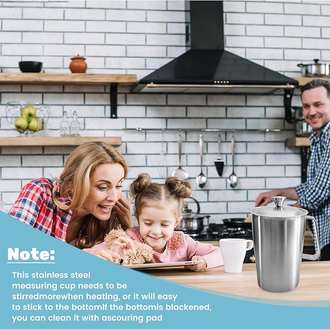 70 oz Stainless Steel Pitcher with Lid, Metal Measuring Cup with Marking with Handle, 2 L Large Mouth Graduated Beakers, Milk Frothing Jug for Espresso Machines, Latte Art, Iced Tea, Hot/Cold Water