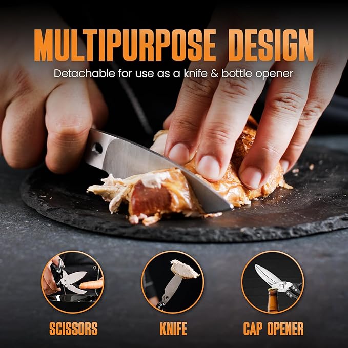 Poultry Shears Heavy Duty Professional, Kitchen Shears for Poultry,Turkey, Chicken & Bone Cutting, Multi-purpose kitchen Scissors Spring-Loaded, Dishwasher Safe, Meat Shear with Non-Slip Handle, Black