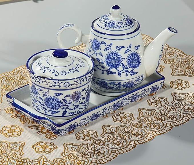 123Arts Ceramic Sugar Bowl Flower Relief Seasoning Jar Spice Jar with Lid and Spoon