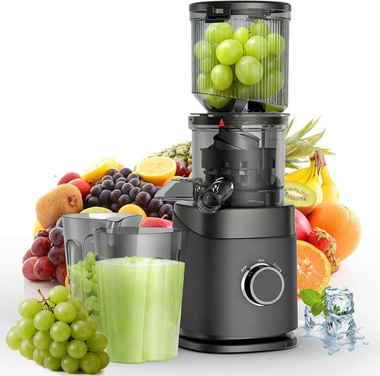 Juicer Machines, Cold Press Juicer with Wide Chute, 150 Watts Slow Masticating Juicers, High Juice Yield for Leafy Greens, Fruits & Vegetables, Easy to Clean