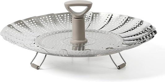 Martha Stewart Richburn 10.6-Inch Telescopic Folding Steamer Insert with Nylon Handle – Mirror Finish, Durable Stainless Steel Vegetable and Food Steamer