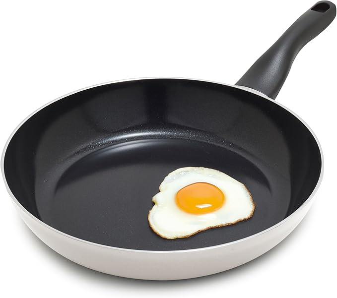 Lumenflon Deco 11” Nonstick Frying Pan Skillet, Made in Italy, Diamond Ceramic PFAS-Free, Dishwasher & Metal Utensil Safe, Durable Gloss Enamel Finish, Stay-Cool Handle, High Walls-Extra Room, Taupe