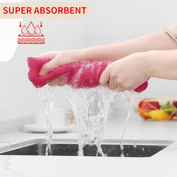 Kitinjoy 100% Cotton Waffle Weave Kitchen Towels, 12-Pack Super Soft and Absorbent Dish Towels for Drying Dishes, Kitchen Hand Towels, 13 in x 28 in, Hot Pink