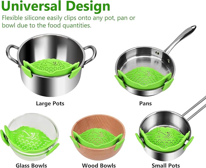 2 Pcs Strain Pot Strainer and Pasta Strainer - Adjustable Silicone Clip On Food Strainers for Pots, Pans, and Bowls - Kitchen Drainer Colander