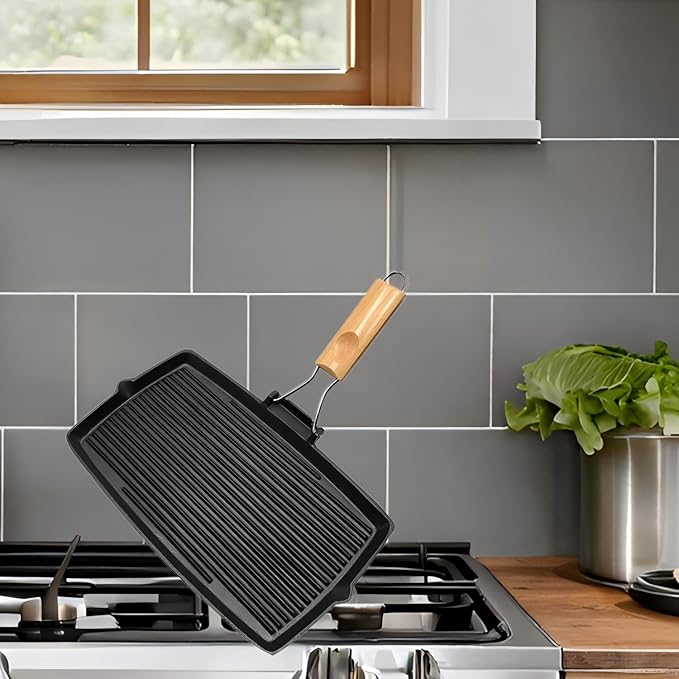Rectangular Thick Cast Iron Skillet Bbq Grill Pan Stripe Steak Pot Uncoated Non-stick Frying Pan Barbecue Picnic Pot