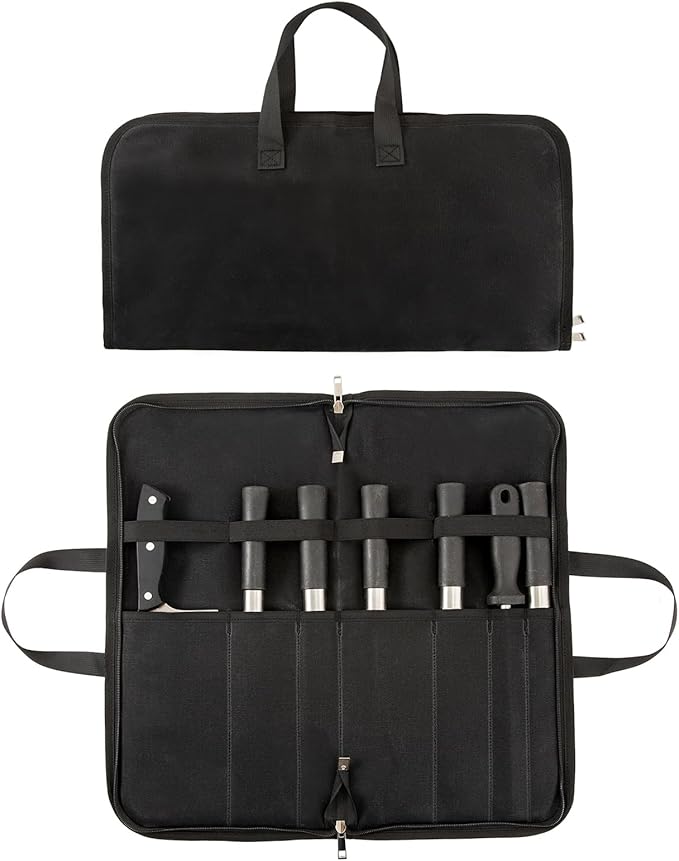 Knife Roll,Knife Bag with 7 Slots,Heavy Duty Waxed Canvas knife Case,Portable Chef Knife Roll Bag For Kitchen Cooking.Cutlery Knives Holders Protectors,Chef Knife Carrying Case For Travel & Camping