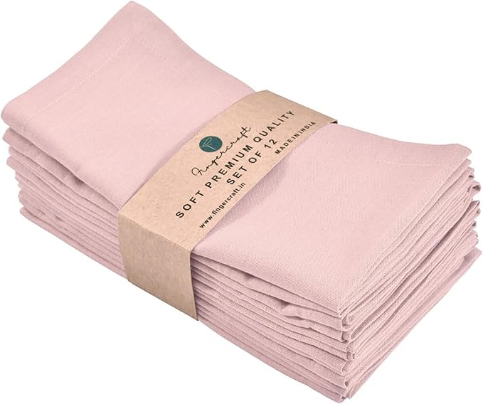 Fingercraft Cloth Napkins Set of 12, Cotton Linen Blend Napkins Cloth Washable Premium Quality Parties, Weddings, Mitered Dinner Napkin for Home Parties Christmas Thanksgiving 18x18 in Dusty Pink
