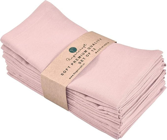Fingercraft Cloth Napkins Set of 12, Cotton Linen Blend Napkins Cloth Washable Premium Quality Parties, Weddings, Mitered Dinner Napkin for Home Parties Christmas Thanksgiving 18x18 in Dusty Pink