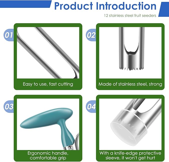 12Pack Stainless Steel Corer Fruit Corer Tool Ultra Sharp, Stainless Steel Easy To Operate And Clean For Baking Apples And Other Culinary Uses