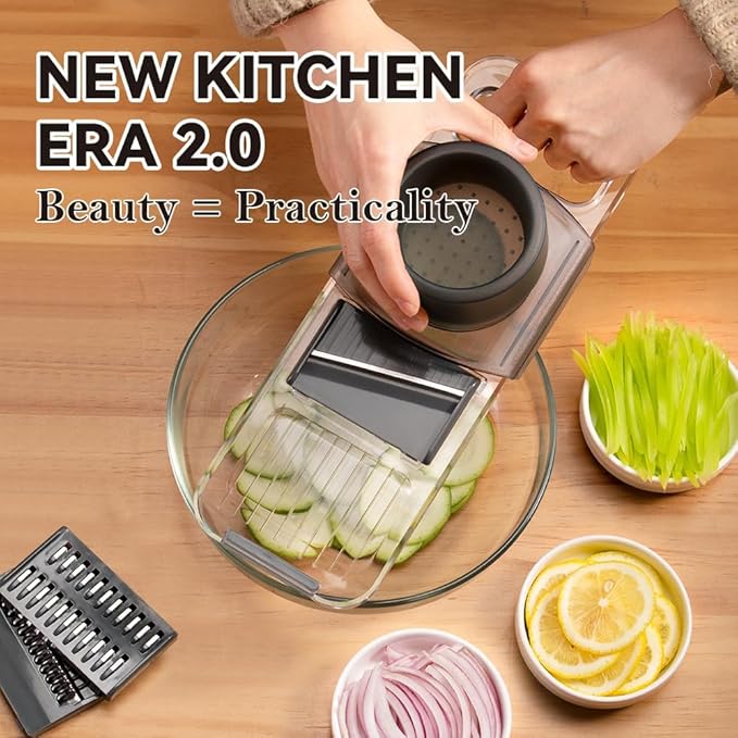 Multi-function 6 in 1 Mandoline Vegetable Fruit Manual Slicer/Shredder Chopper Shining Transparent Exquisite Thickened Plastic Board Kitchen Prep Tool