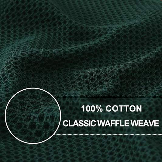 Homaxy 100% Cotton Waffle Weave Kitchen Dish Towels, Ultra Soft Absorbent Quick Drying Cleaning Towel, 13 x 28 Inches, 6-Pack, Blackish Green