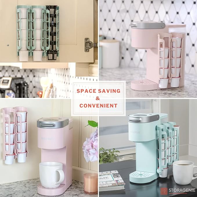 STORAGENIE Coffee Pod Holder for Keurig, Side Mount K Cup Storage, Perfect for Small Counters (2 Rows/For 10 K Cups, PINK)