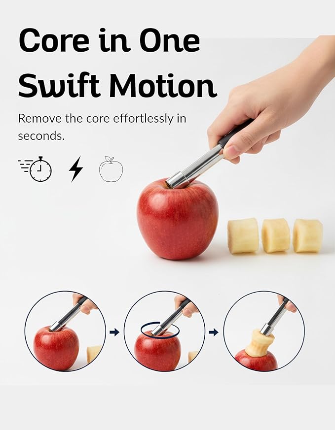 Premium Apple Corer Tool 4 Pack – Boxiki Kitchen Stainless Steel Apple Core Remover, Fruit Corer for Pears, Cucumbers, Cupcakes & More – Dishwasher Safe