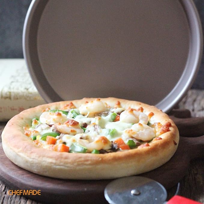 CHEFMADE Pizza Pan, 8-Inch Non-Stick Pancake Bakeware for Oven Baking (Champagne Gold)
