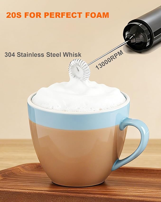 Soenglyun Rechargeable Milk Frother with Cover, Easy to Carry Drink Mixer Handheld, Electric Frother Wand for Coffee, Latte, Cappuccino, Frappe Drink, Hot Chocolate, Black