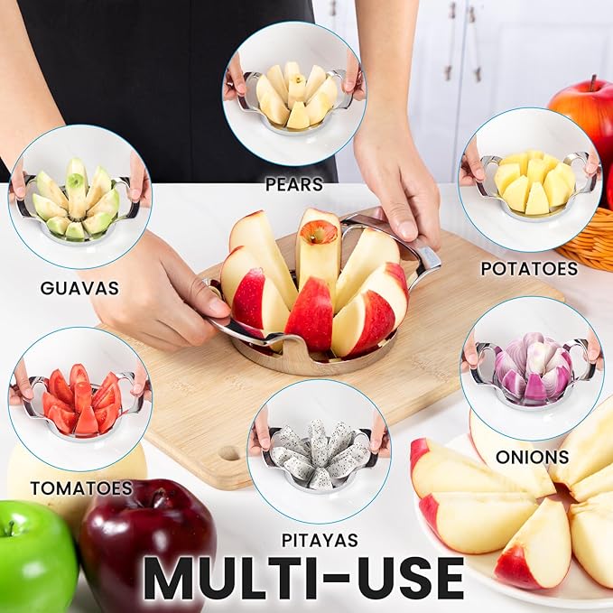 4.72 Inch Extra Large Apple Slicer with 8 Blades - Professional Heavy Duty Apple Cutter -304 Stainless Steel Apple Corer Tool - Sharp Apple Slicer and Corer - Easy to Use - Dishwasher Safe