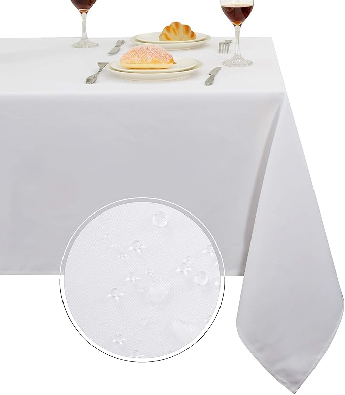 Obstal 210GSM Rectangle Table Cloth, Water Resistance Microfiber Tablecloth, Decorative Fabric Table Cover for Outdoor and Indoor Use (White,60x60 Inch)