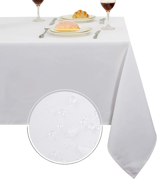 Obstal 210GSM Rectangle Table Cloth - Heavy Duty Water Resistance Microfiber Tablecloth, Decorative Fabric Table Cover for Outdoor and Indoor Use (White,60x144 Inch)