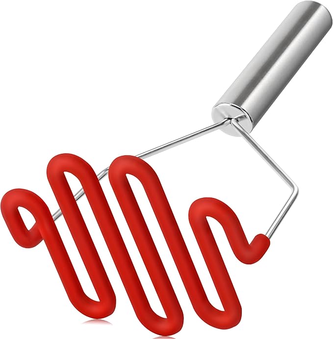 Urbanstrive Non-Scratch Silicone Potato Masher Kitchen Tool, Potatoes Masher Potato Masher Stainless Steel Wrapped In Premium Silicone, Potato Smasher, Red
