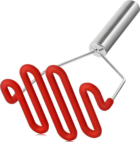 Urbanstrive Non-Scratch Silicone Potato Masher Kitchen Tool, Potatoes Masher Potato Masher Stainless Steel Wrapped In Premium Silicone, Potato Smasher, Red
