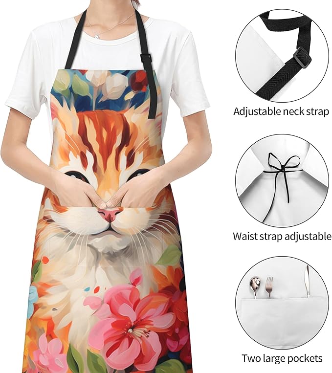 Apron with Pockets Aprons for Women Men Kitchen Chef Apron for Cooking Gardening Server Waitress Painting