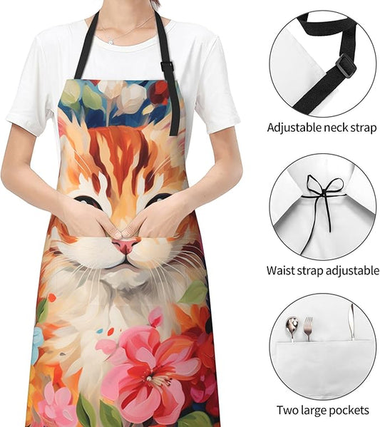 Apron with Pockets Aprons for Women Men Kitchen Chef Apron for Cooking Gardening Server Waitress Painting