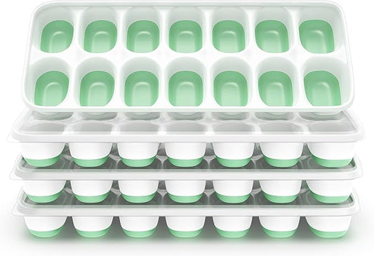 Ice Cube Tray with Lid, 4 Packs 56 Cubes Durable Stackable Ice Cube Trays for Freezer with Removable Lids, Easy-Release Plastic & Silicone Ice Tray for Cocktail, Coffee