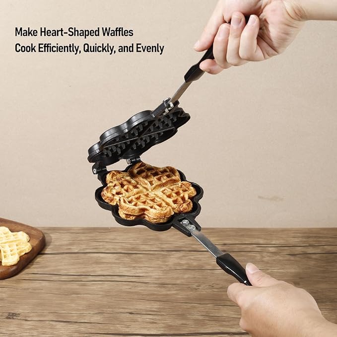 Waffle Maker, Make 5 Mini Heart Shape Waffle Pan, Small Kitchen Stovetop Waffle Baking Pan for Campfires, Gas Cooker, 2 Burner Camp Stovetop
