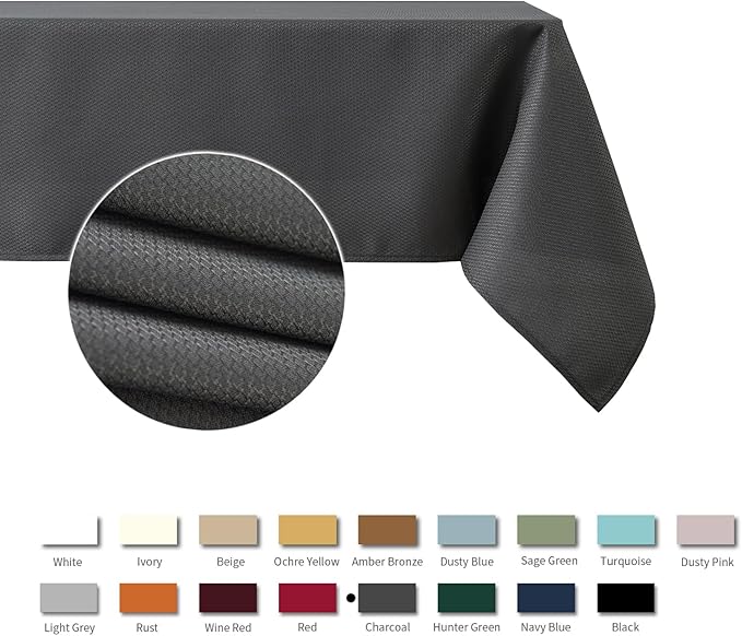 maxmill Textured Rectangle Tablecloth, Wrinkle Free Spill Proof, Soft Jacquard Table Cloth for Buffet Banquet Parties Event Holiday Dinner, Indoor and Outdoor Use, 60 x 84 Inch Charcoal