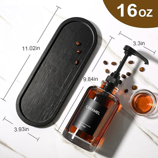 Coffee Syrup Dispenser for Coffee Bar, Glass Syrup Dispenser with 1/4oz Large Capacity Pump, Coffee Syrup Pump Dispenser for Coffee Station, 16.9 fl oz Maple Syrup Bottles for Coffee Bar