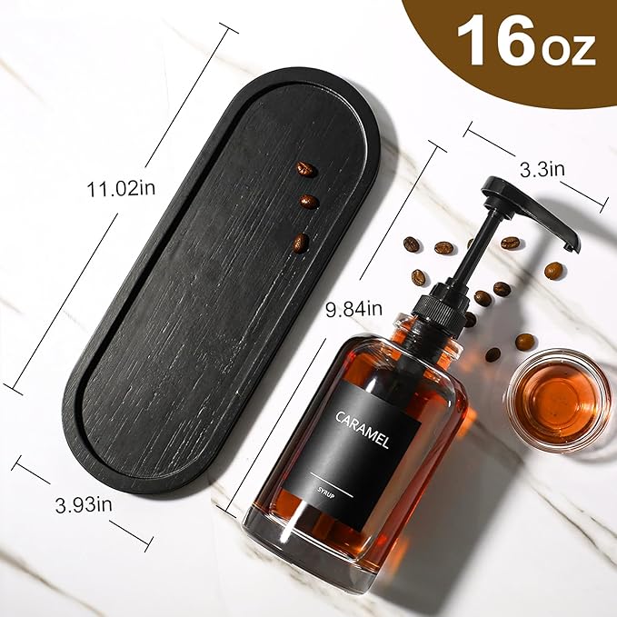 Coffee Syrup Dispenser for Coffee Bar, Glass Syrup Dispenser with 1/4oz Large Capacity Pump, Coffee Syrup Pump Dispenser for Coffee Station, 16.9 fl oz Maple Syrup Bottles for Coffee Bar