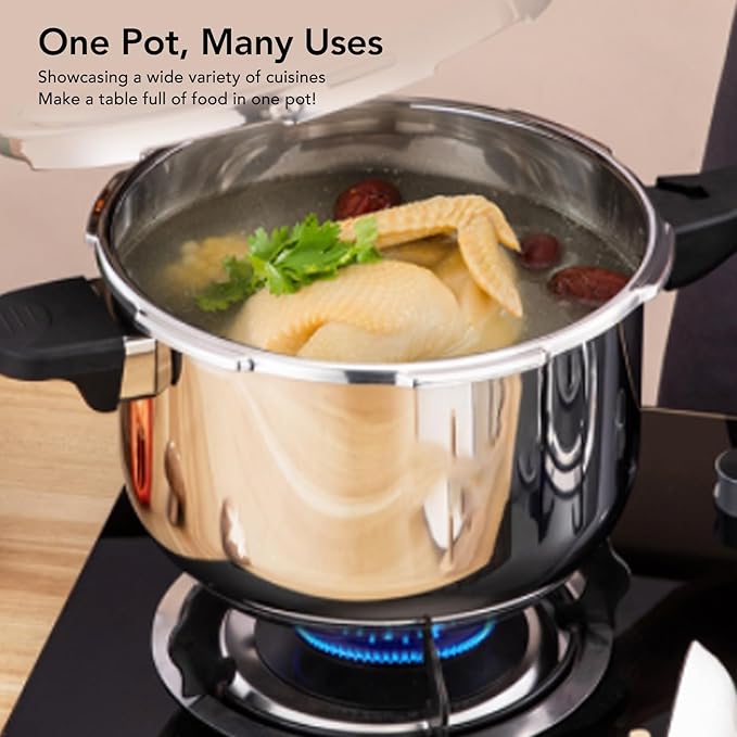 Stainless Steel Pressure Cooker, Fast Cooking Pot with Safety Valve, Multifunctional Design, Intelligent, Universal for Induction Cooktops and Stoves, Comfortable (5L)