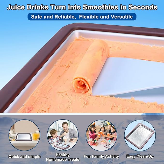 ROEDEER Rolled Ice Cream Maker, Ice Cream Roll Maker Plate with 2 Spatulas, Instant Rolled Ice Cream Machines for DIY Ice Cream, Includes Recipe Book, Fun Gifts for Kids, Color:Brown and Blue