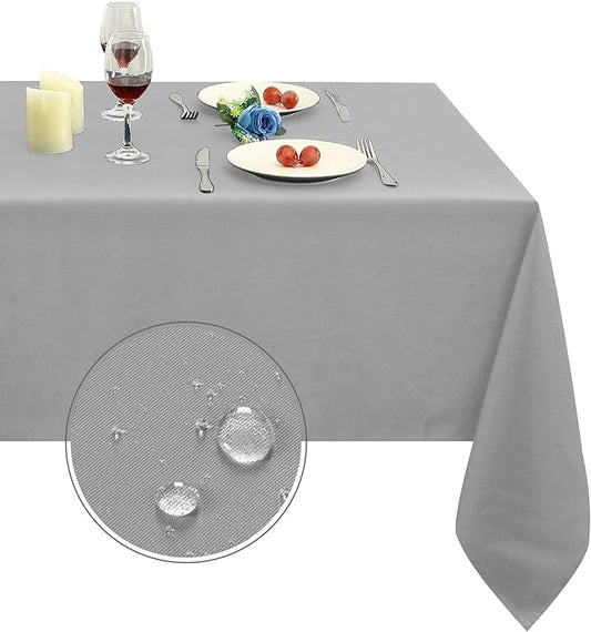 Obstal 210GSM Rectangle Table Cloth - Heavy Duty Water Resistance Microfiber Tablecloth, Decorative Fabric Table Cover for Outdoor and Indoor Use (Silver, 60 x 102 Inch)
