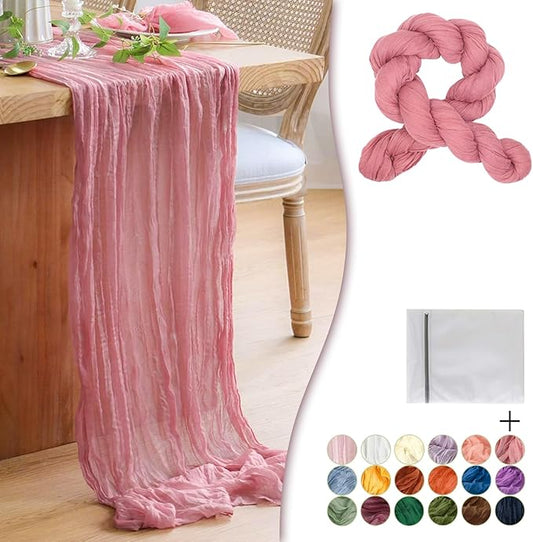 Dusty Pink Cheesecloth Table Runner 1 Pack 35" Boho Gauze Runner 120 inches Long Runner Rustic Sheer Fabric Bulk for Baby Shower Wedding Bridal Birthday Party Table Decorations