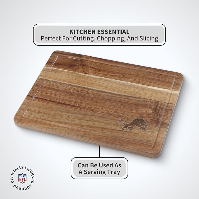 The Memory Company Officially Licensed NFL Acacia Cutting Board – 11.7" x 15.7" Durable Wood Chopping & Serving Board with Team Logo