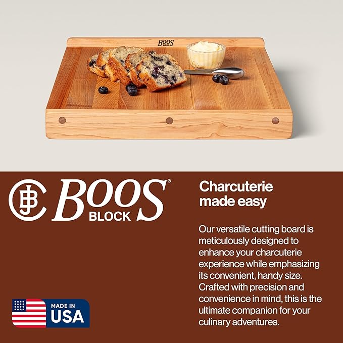 John Boos Countertop Series Rectangular Wooden Maple Cutting Board 17.75”x17.25” – 1.25” Thick, 13-lb Reversible Butcher Block with Juice Groove, Counter Lip & Edge-Grain – Made in the USA