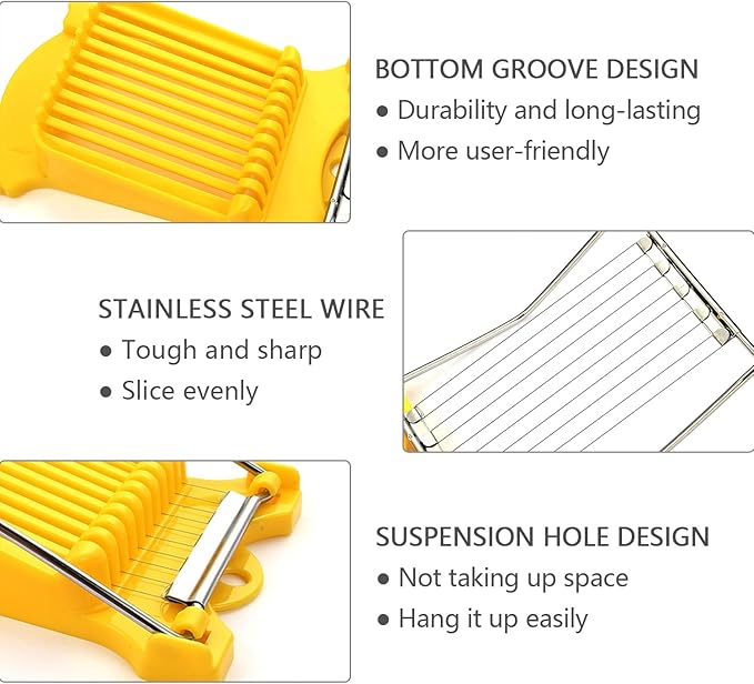 Multipurpose Luncheon Meat Slicer,Stainless Steel Wire Egg Slicer,Cuts 11 Slices for Spam,Cheese,fruit,Soft Food and Ham (Yellow)