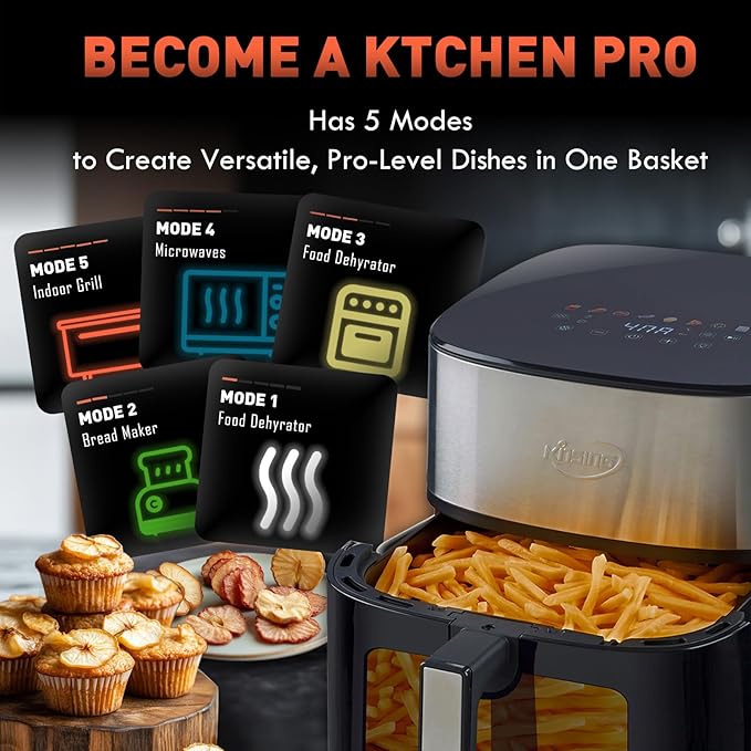 KINSING Air Fryer 8 in 1, XL 8.5 QT Large Airfryer with View Windows,MAX 400℉ for Crispy, 85% Less Oil, Fast Roast, Preheat, Shake, Bake, Non-Stick Basket for Easy Clean, With Professional Recipes