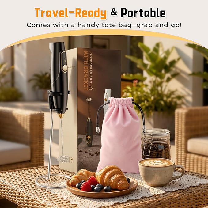 Frother Wand Rechargeable Hand Held with Stand, Milk Frother Handheld Battery Operated and Milk Frother Wand Rechargeable, for Coffee