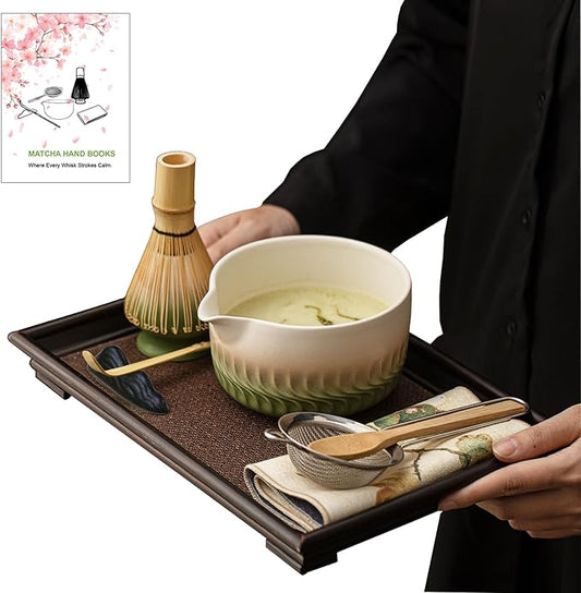 Matcha Whisk Set, 8 Pcs Ceramic Matcha Set Includes Bowl,Matcha Whisk (Chasen) and Holder, Sifter,Scoop and Spoon - Matcha Kit for Matcha Lovers,Gift for Family and Friend