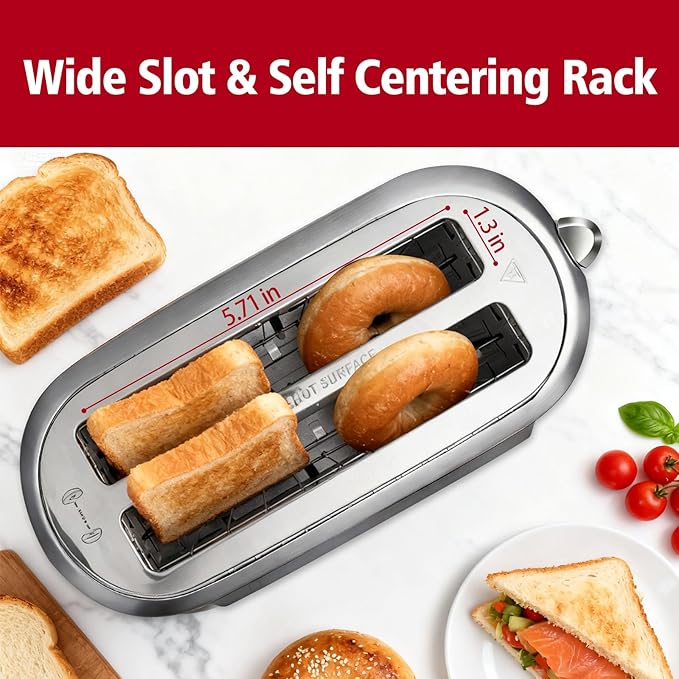 Tesslux 4 Slice Toaster with Touch Screen Control, 1.5" Wide Long Slots, 6 Browning Levels & 6 Bread Types, Digital Timer, Memory, Defrost, Reheat (SILVERY)